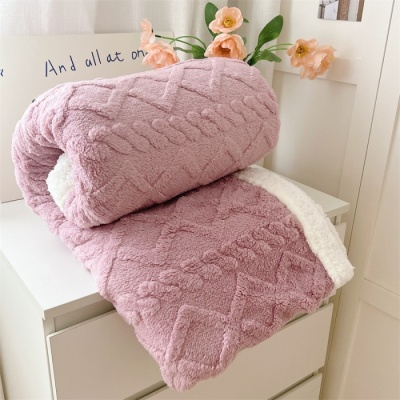 加厚纯色塔芙绒羊羔绒毛毯双层盖毯冬季毯子办公室午睡午休沙发毯