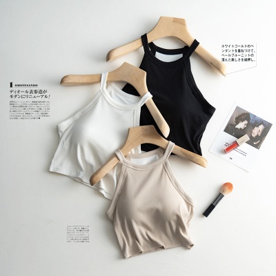 免穿文胸一体式露脐吊带内搭小背心女士带胸垫防走光打底内衣夏季