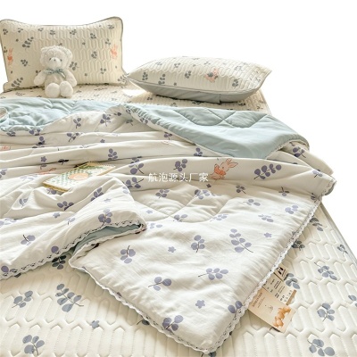 水洗棉空调被四件套冰丝乳胶凉席夏凉被可水洗床单被套床上三件套