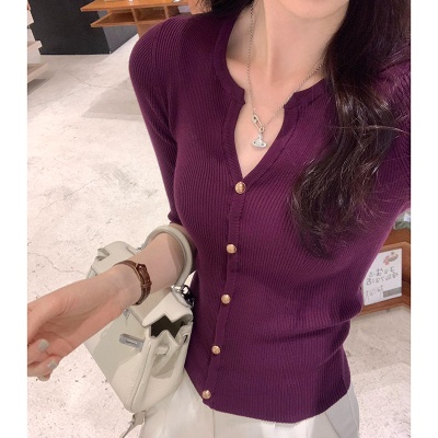 中袖V领内搭打底衫针织开衫女2025春夏新款内搭高级感修身短上衣