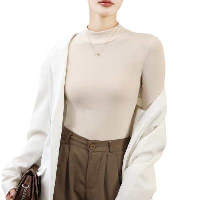 女士打底衫半高领保暖上衣内搭磨绒加厚纯色长袖t恤体恤女装