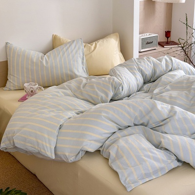 春夏款水洗棉撞色床上浮游冰岛简约风四件套纯棉床单床笠被罩批发