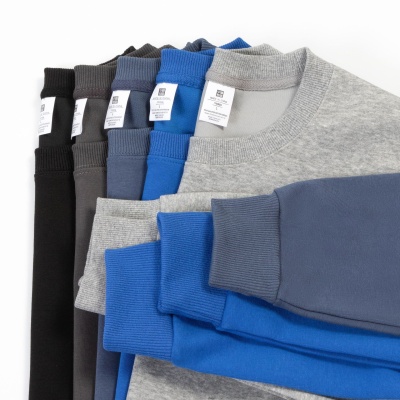 跨境 欧美重磅宽松纯色男式圆领混棉双面卫衣女韩版休闲长袖情侣