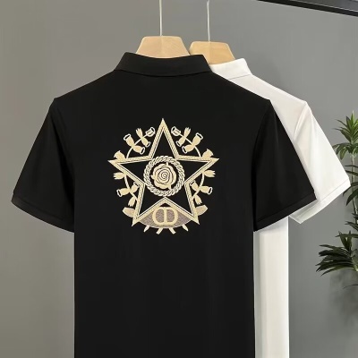 夏季新款短袖T恤五角星刺绣男士修身Polo衫透气潮流休闲商务上衣