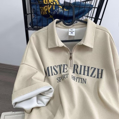 华夫格美式复古翻领t恤短袖男Polo衫重磅潮牌ins潮流体恤半袖夏装