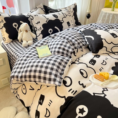 卡通风床上用品单人女学生宿舍三件套被单4件套亲肤水洗棉四件套