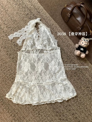 叠穿神器春秋新款性感辣妹风蕾丝花边挂脖吊带内搭打底衫镂空上衣