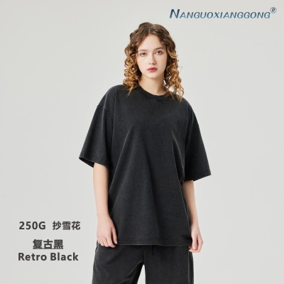 男装|复古做旧工艺高街水洗短袖男士t恤潮牌宽松纯棉圆领情侣上衣