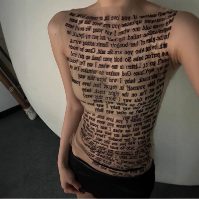 夏季新款字母印花无袖修身内搭上衣辣妹复古女背心设计感外穿