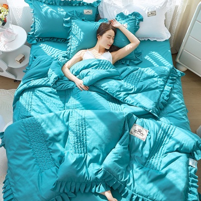 网红款夏凉被四件套空调被三件套韩版纯色夏被水洗棉薄被子可机洗
