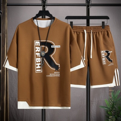 套装男夏一整套新款男士宽松大码短袖套装男冰丝休闲两件套