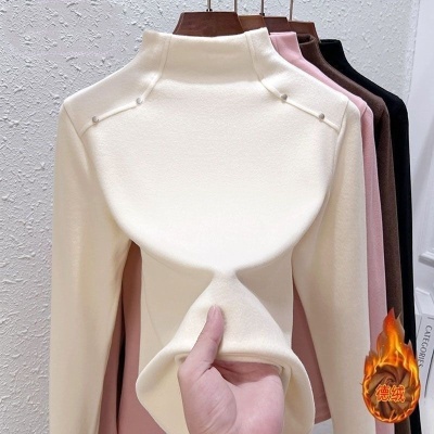 双面德绒半高领打底衫女秋冬季设计感小众修身打底衫洋气内搭上衣