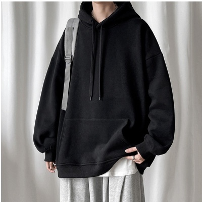 男士卫衣 连帽秋季宽松上衣男款情侣运动服纯色帽衫冬季加绒休闲