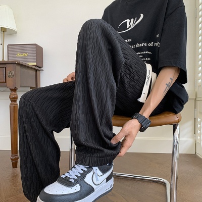 裤子男款夏季潮流宽松阔腿休闲长裤新款潮牌直筒裤纹理感痞帅