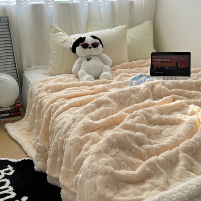INS温柔云朵花舒棉绒毛毯加厚羊羔绒毯子秋冬保暖夏被空调被夏被