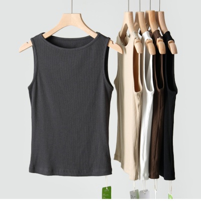 优可丝背心女士一字领螺纹上衣纯色圆领打底衫内搭外穿无袖T恤
