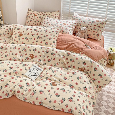 A类超柔提花有氧小竺棉双层纱四件套轻奢母婴级小碎花三件套批发