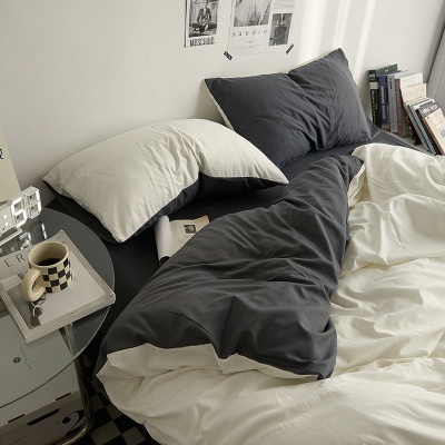 北欧简约水洗棉纯色四件套双拼被套宿舍三件套床笠款被罩双人床单