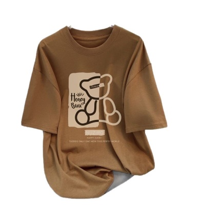 夏季短袖T恤女纯棉中长款宽松休闲女装韩版新款2025潮牌圆领上衣