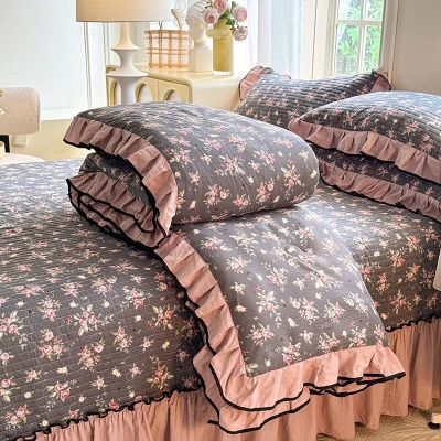 a类韩版提花夹棉床盖夏被四件套可机洗空调被夏季双人薄被子4