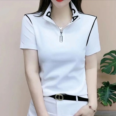 短袖2024夏季新款女士T恤遮肉polo衫休闲百搭时尚显瘦宽松上衣女