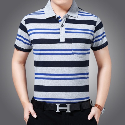 男士短袖T恤衫条纹翻领宽松休闲T恤商务休闲半袖T恤厂家直销