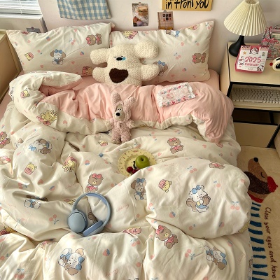 A类母婴级水洗棉四件套床上用品床单被套被罩床笠学生宿舍三件套4