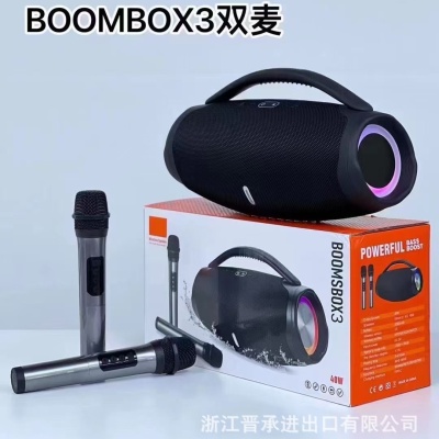 跨境双麦k歌蓝牙音箱户外手提便携式无线麦克风低音炮锂电池音响