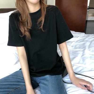 白色t恤女短袖夏季2025宽松简约体恤磨毛打底衫女内搭纯色上衣潮