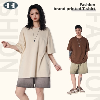 RJ男装轻奢美式高端潮流男女潮牌半袖圆领简约个性重磅短袖T恤