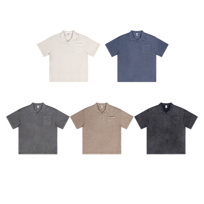 BE男装2025春夏水洗翻领短恤青少年宽松型度假风古巴领短恤t恤男