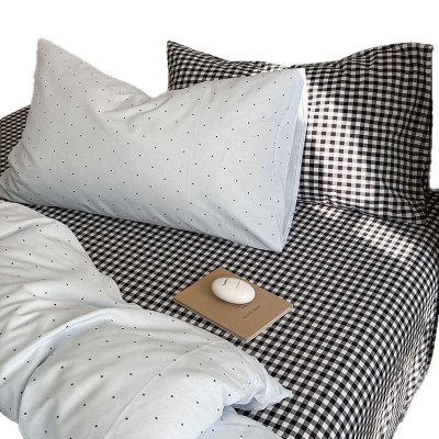 春夏款水洗棉撞色床上浮游冰岛简约风四件套纯棉床单床笠被罩批发