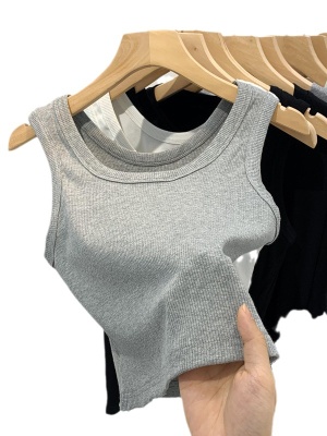 外贸 批发螺纹冰丝吊带背心女夏季外穿打底无袖短款露脐上衣女潮