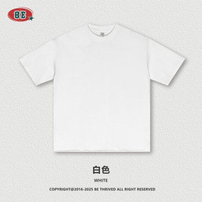 BE男装|2025夏季重磅跨境大码圆领纯棉t恤落肩宽松美拉德短袖男潮