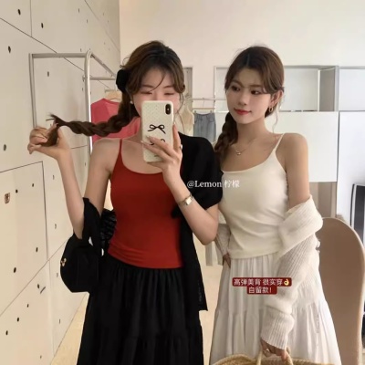 纯欲甜辣褶皱吊带背心女 自带胸垫内搭外穿设计感修身美背上衣