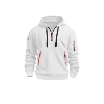 跨境美式爆款春秋男士卫衣连帽拉链多口袋飘带套头衫男士运动外套