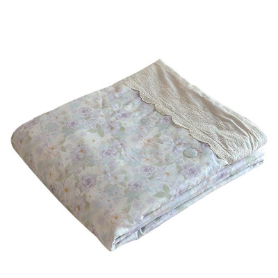 夏季新品母婴A类全棉双层纱法式大花边夏被床单四件套纯棉空调被