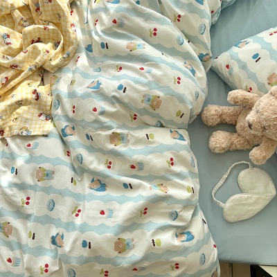 2025春夏款柔软亲肤水洗棉四件套学生宿舍卡通小熊被套床单三件套