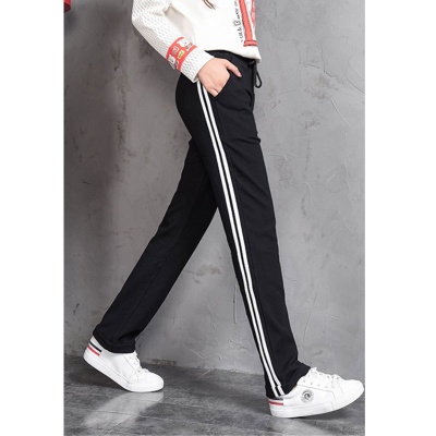 加工定制直筒休闲裤卫裤潮牌厂家运动裤女高腰棉两条杠显腿长