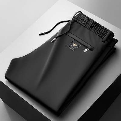 夏季休闲裤男直筒裤弹力腰男裤中青年松紧腰薄款小蜜蜂大码运动裤