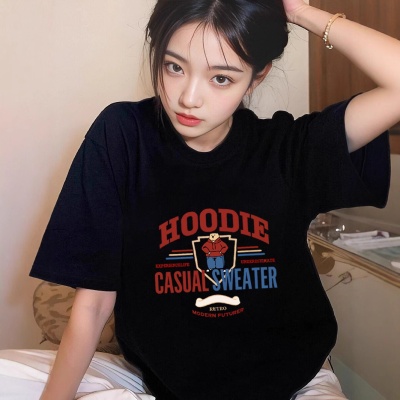 夏季新款短袖t恤女纯棉宽松韩版ins女装百搭卡通印花内搭半袖上衣