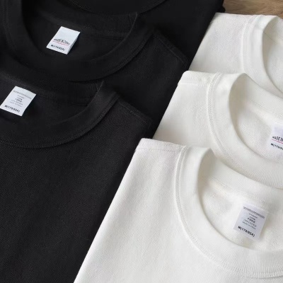 纯棉女打底衫320克重磅夏季圆领时尚穿搭情侣光版黑白色T恤五分袖
