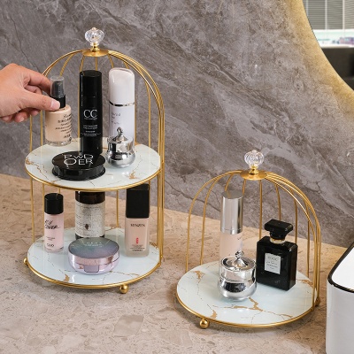 铁艺浴室化妆品收纳盒桌面口红收纳架护肤品卫生间鸟笼置物架台置