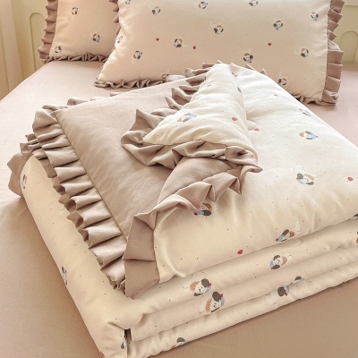 2025新款A类有氧针织双层纱花边单夏凉被空调被儿童被三件套四件