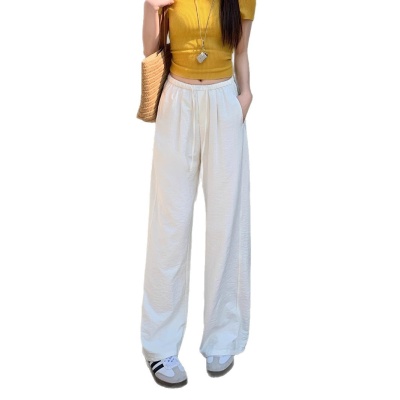 2025夏季新款醋酸绒慵懒风阔腿直筒高腰显瘦休闲拖地遛弯肌理裤女