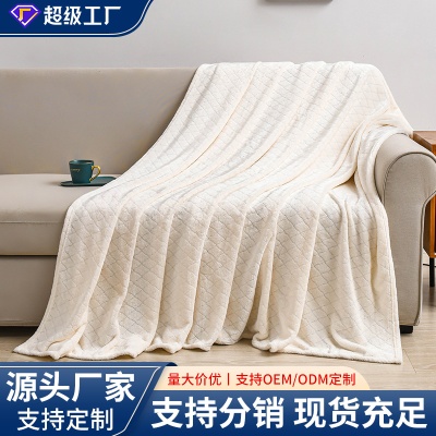 厂家供应跨境法兰绒毛毯法兰绒提花毯珊瑚绒毯子礼品办公室午休毯