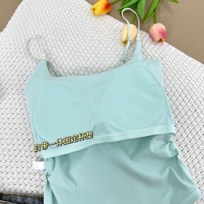 2025款夏季纯欲褶皱细肩带可调节珍珠设计吊带背心女收腰显瘦内搭