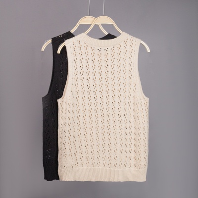 跨境亚马逊爆款新款欧美镂空夏季时尚纯棉无袖圆领女装针织衫毛衣