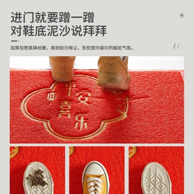 出入平安入户地垫丝圈红色高级感进门防滑垫门口玄关耐磨蹭脚垫子