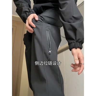 防风防水冲锋裤男款夏季潮牌抽绳束脚工装裤子户外速干运动登山裤